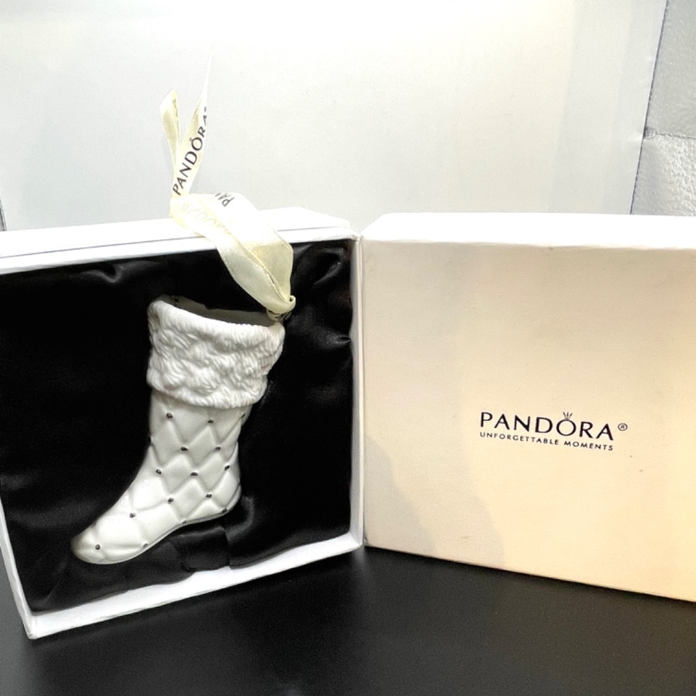 Pandora 2012 White Porcelain Christmas Stocking Ornament with Box